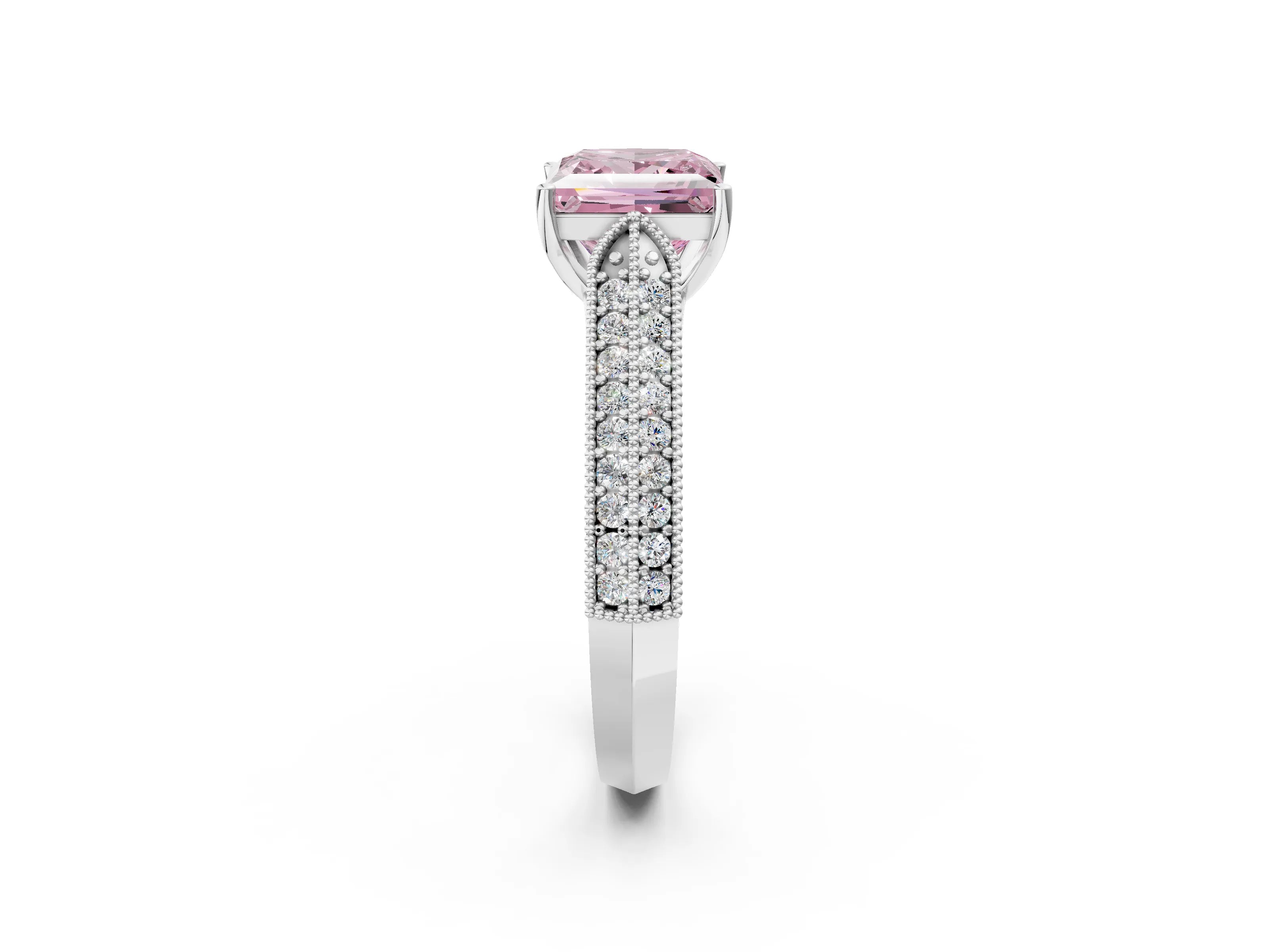 White gold Fancy Pink Princess Cut Cut Pave Split Shank Engagement Ring with Four-Prong Setting_2