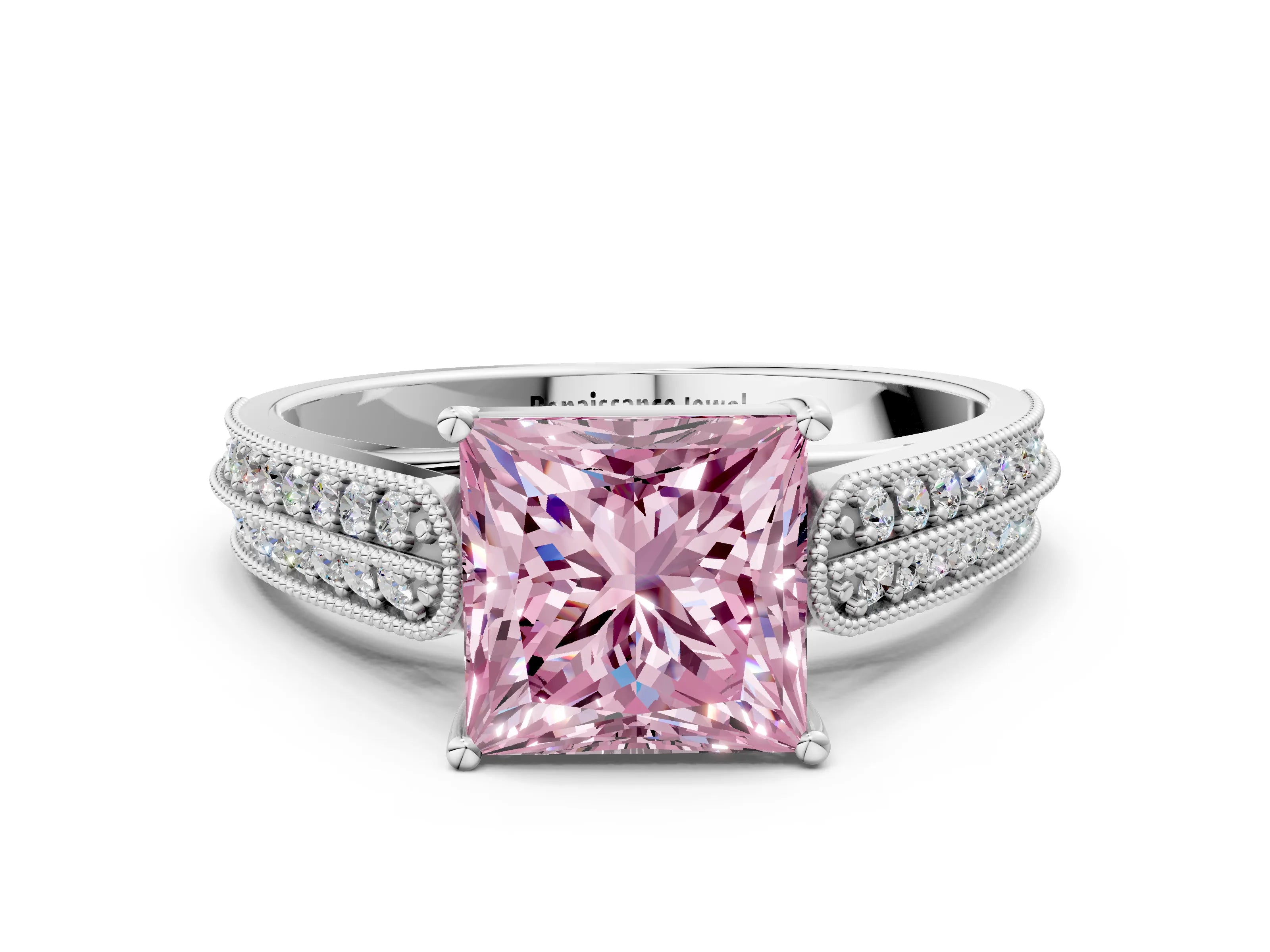 White gold Fancy Pink Princess Cut Cut Pave Split Shank Engagement Ring with Four-Prong Setting_36