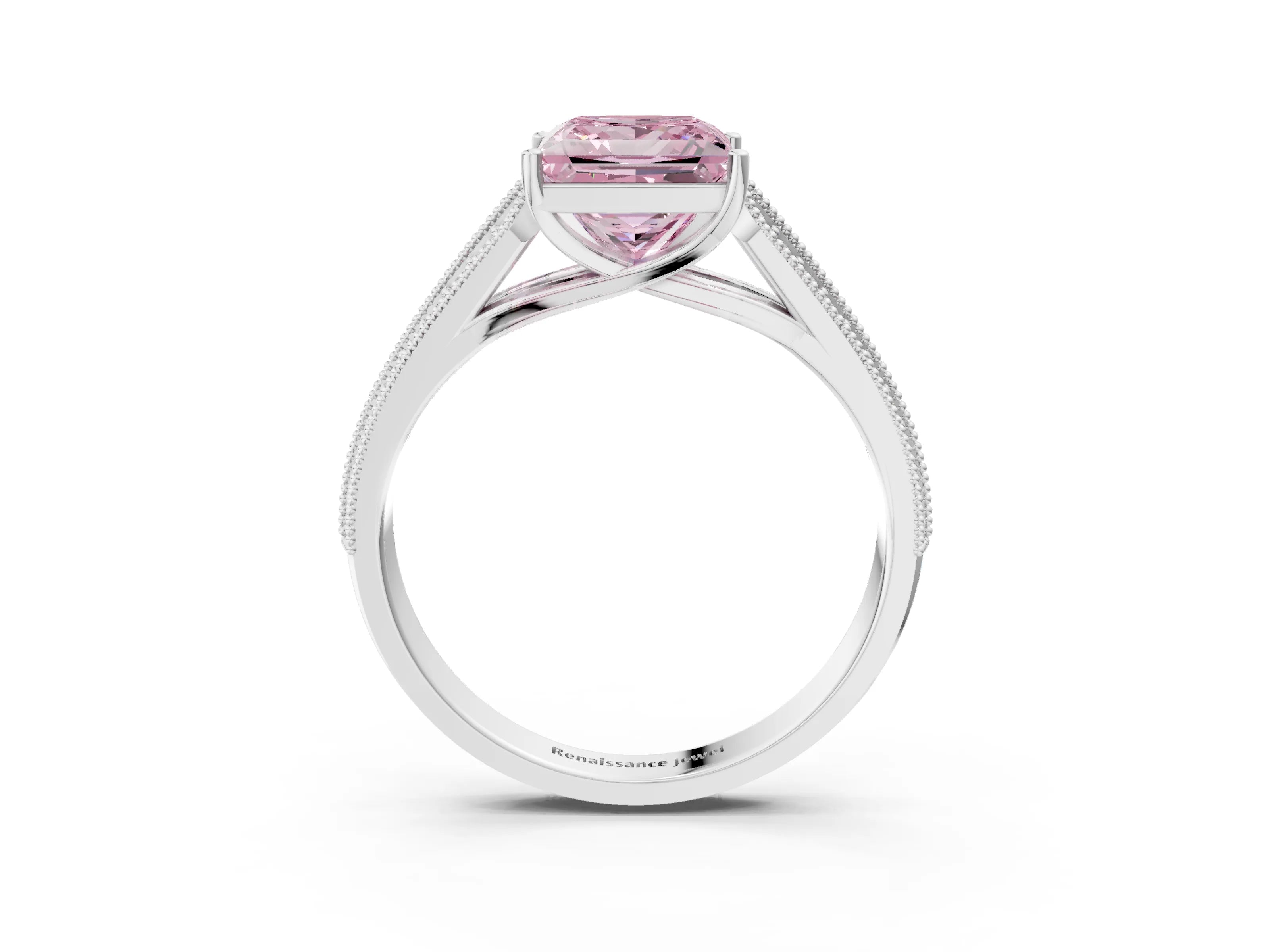 White gold Fancy Pink Princess Cut Cut Pave Split Shank Engagement Ring with Four-Prong Setting_3