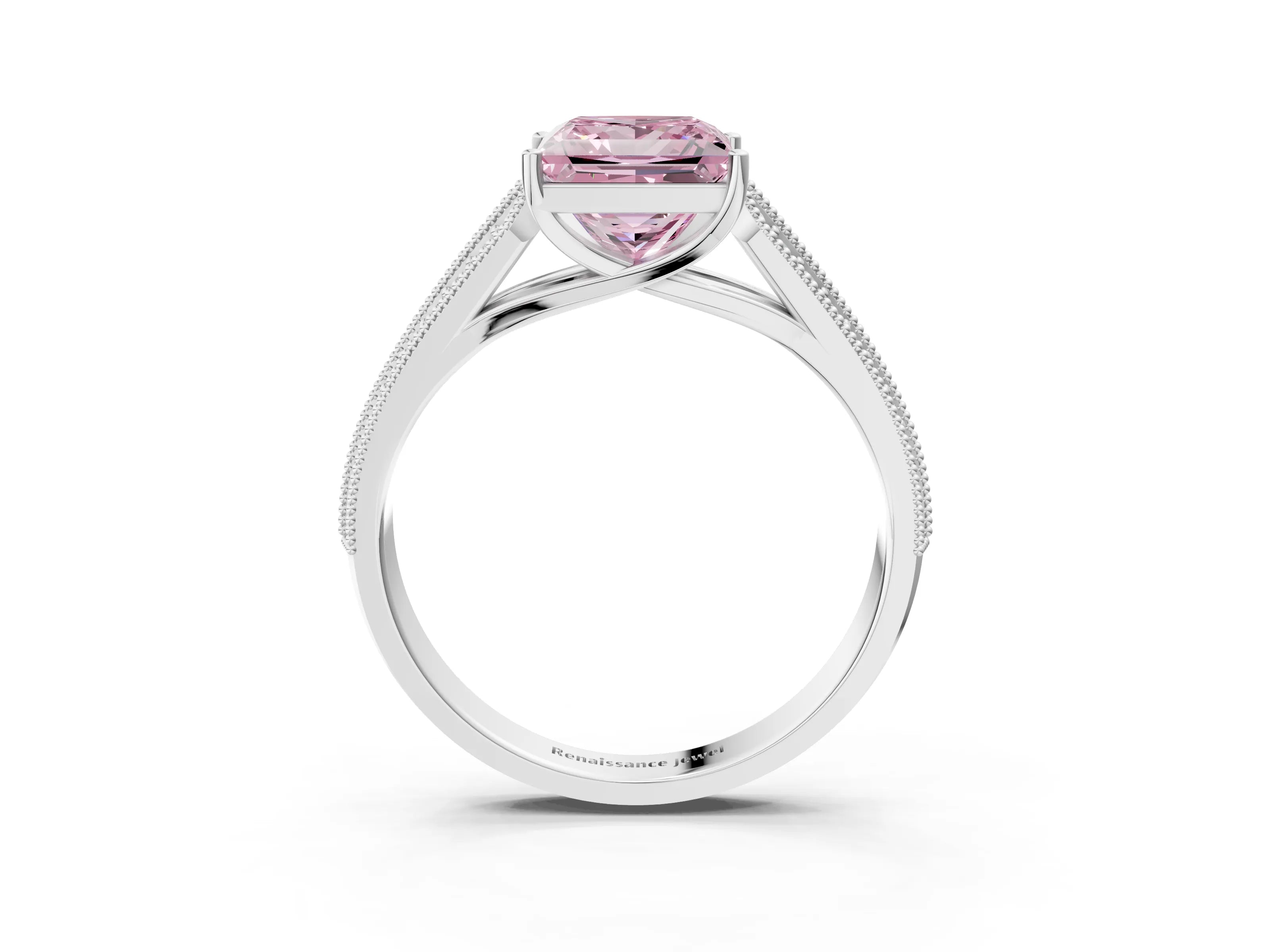 White gold Fancy Pink Princess Cut Cut Pave Split Shank Engagement Ring with Four-Prong Setting_45