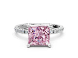 White gold Fancy Pink Princess Cut Diamond Brilliant Solitaire Ring with Pavé Band and Four-Prong Setting_12