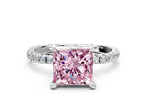 White gold Fancy Pink Princess Cut Diamond Brilliant Solitaire Ring with Pavé Band and Four-Prong Setting_12