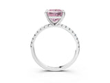 White gold Fancy Pink Princess Cut Diamond Brilliant Solitaire Ring with Pavé Band and Four-Prong Setting_15