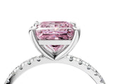 White gold Fancy Pink Princess Cut Diamond Brilliant Solitaire Ring with Pavé Band and Four-Prong Setting_16