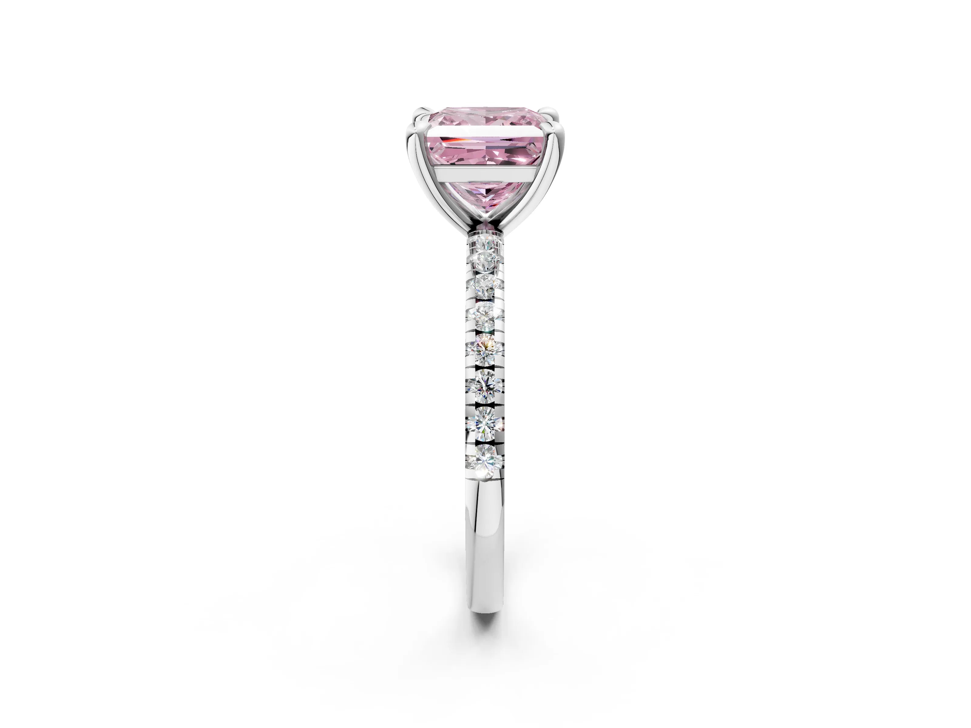 White gold Fancy Pink Princess Cut Diamond Brilliant Solitaire Ring with Pavé Band and Four-Prong Setting_2