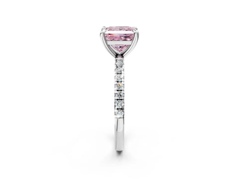 White gold Fancy Pink Princess Cut Diamond Brilliant Solitaire Ring with Pavé Band and Four-Prong Setting_2