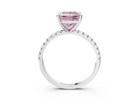 White gold Fancy Pink Princess Cut Diamond Brilliant Solitaire Ring with Pavé Band and Four-Prong Setting_3