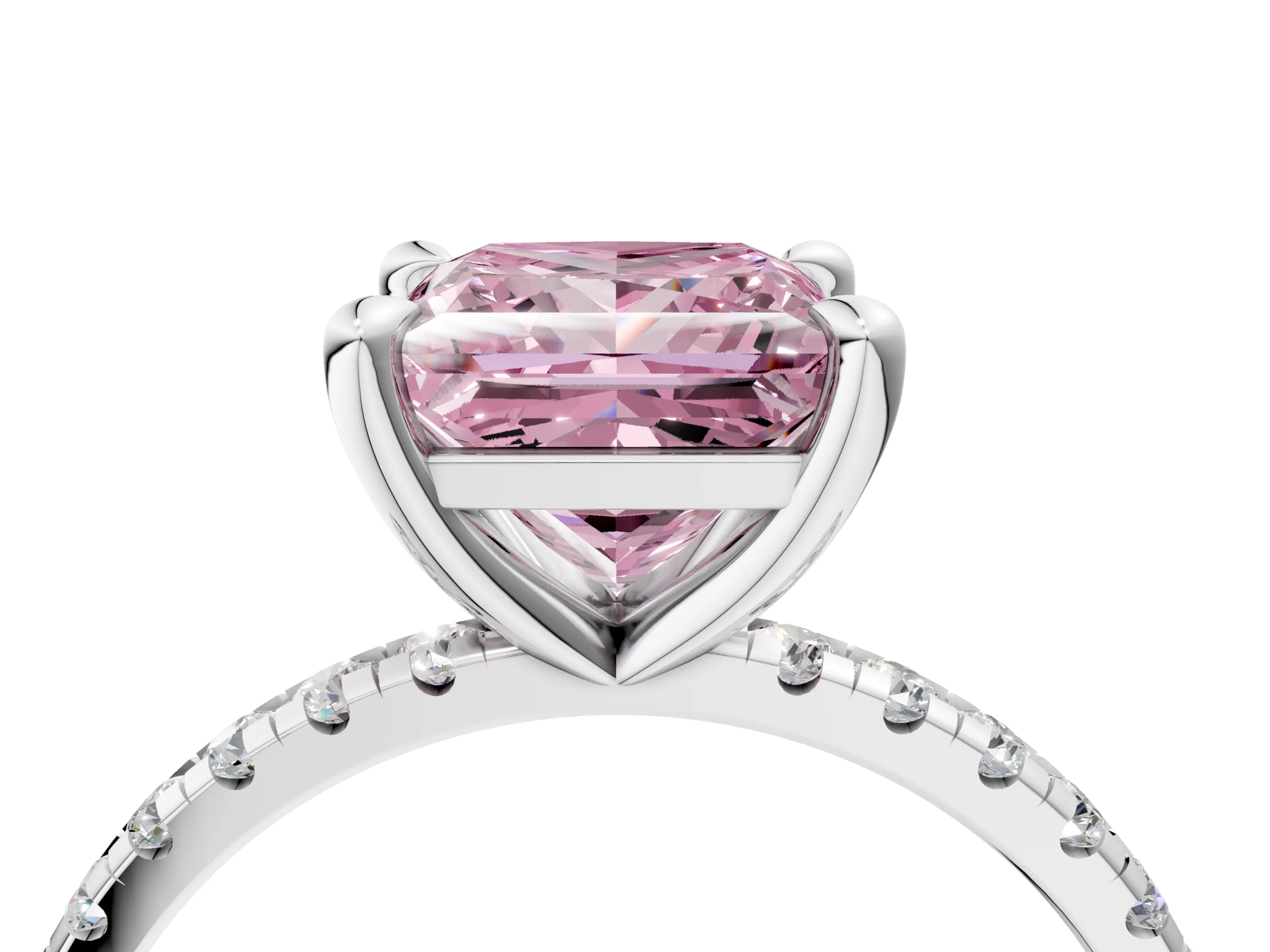 White gold Fancy Pink Princess Cut Diamond Brilliant Solitaire Ring with Pavé Band and Four-Prong Setting_4