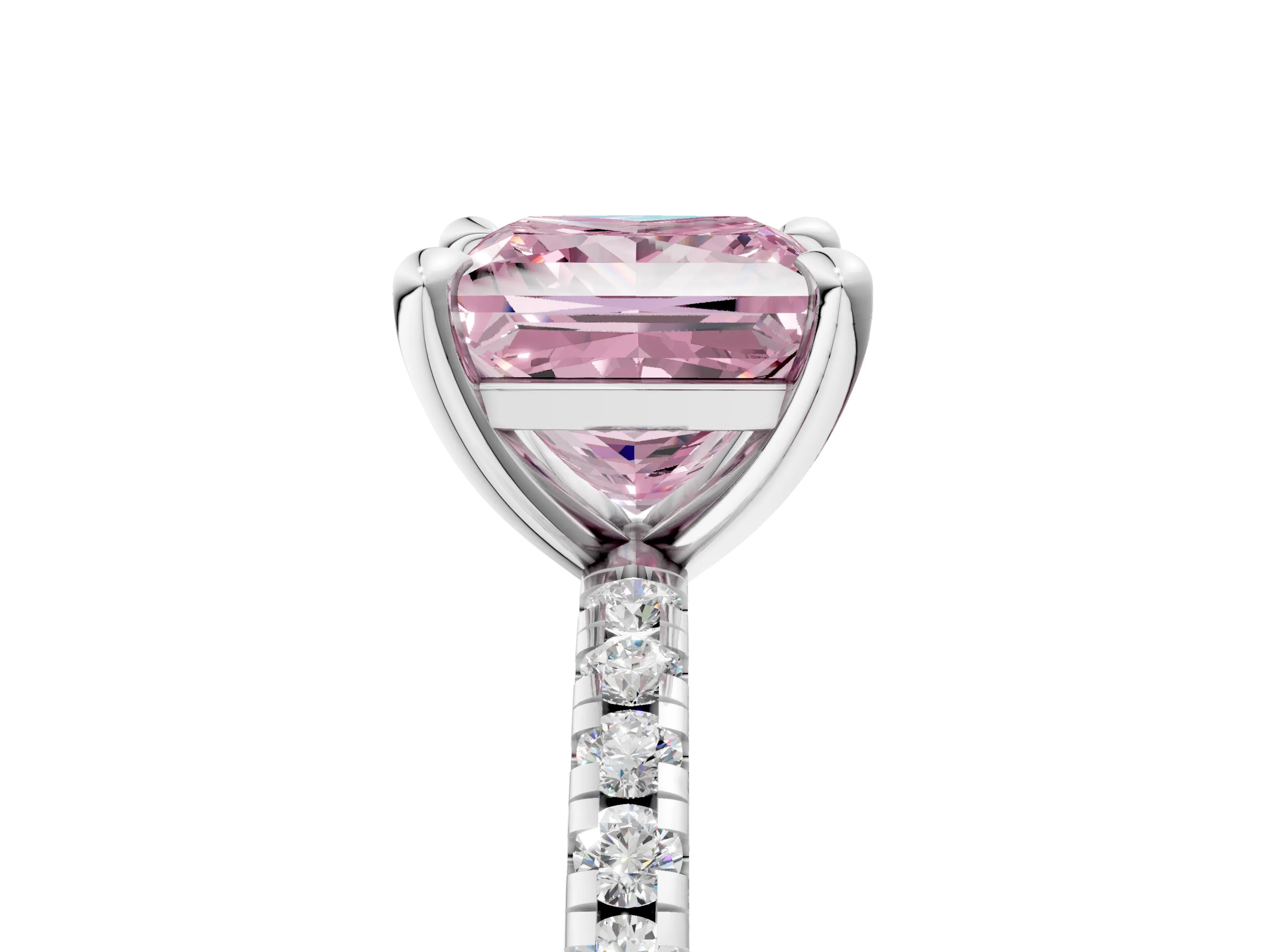 White gold Fancy Pink Princess Cut Diamond Brilliant Solitaire Ring with Pavé Band and Four-Prong Setting_5