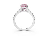 White gold Fancy Pink Princess Cut Diamond Cathedral Solitaire Ring with Round  Pavé Band_56