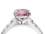 White gold Fancy Pink Princess Cut Diamond Cathedral Solitaire Ring with Round  Pavé Band_57