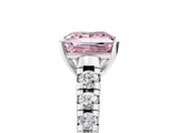 White gold Fancy Pink Princess Cut Diamond Cathedral Solitaire Ring with Round  Pavé Band_58