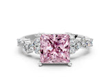 White gold Fancy Pink Princess Cut Diamond Cluster Pavé Band with Four-Prong Setting_12