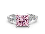 White gold Fancy Pink Princess Cut Diamond Cluster Pavé Band with Four-Prong Setting_27