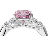 White gold Fancy Pink Princess  Cut Diamond Cluster Ring with Round Accent Stones and Prong Setting on a Classic Band_34