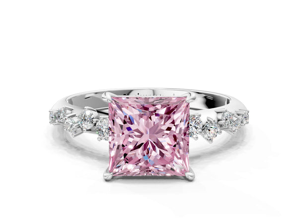Platinum Princess Cut Graduated Cluster Engagement Ring Setting for Fancy Pink Center