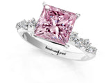 White gold Fancy Pink Princess Cut Diamond Cluster Side Stone Solitaire Ring with Prong Setting_53