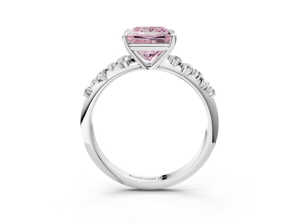 Platinum Princess Cut Graduated Cluster Engagement Ring Setting for Fancy Pink Center