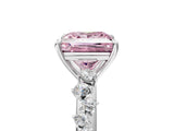 White gold Fancy Pink Princess Cut Diamond Cluster Side Stone Solitaire Ring with Prong Setting_57