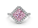 White gold Fancy Pink Princess Cut Diamond Cushion Halo Ring with Pavé Band_12