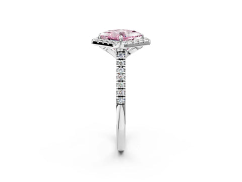 White gold Fancy Pink Princess Cut Diamond Cushion Halo Ring with Pavé Band_15
