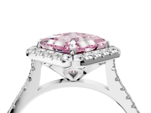 White gold Fancy Pink Princess Cut Diamond Cushion Halo Ring with Pavé Band_17