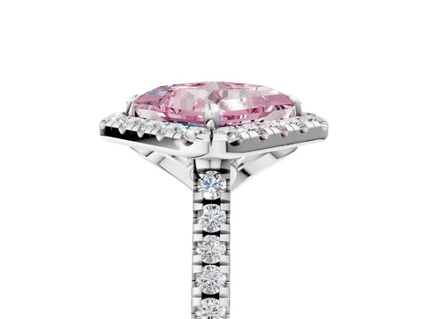White gold Fancy Pink Princess Cut Diamond Cushion Halo Ring with Pavé Band_18