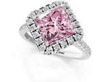 White gold Fancy Pink Princess Cut Diamond Cushion Halo Ring with Pavé Band_2