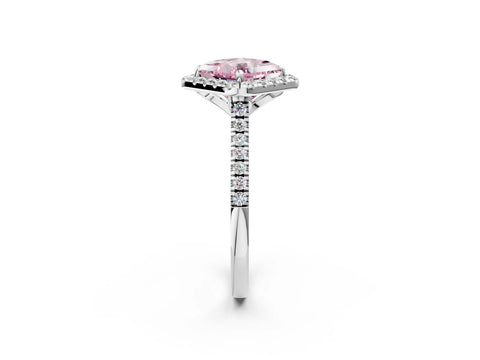White gold Fancy Pink Princess Cut Diamond Cushion Halo Ring with Pavé Band_2