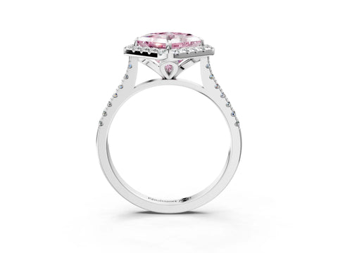White gold Fancy Pink Princess Cut Diamond Cushion Halo Ring with Pavé Band_4