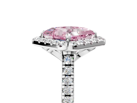 White gold Fancy Pink Princess Cut Diamond Cushion Halo Ring with Pavé Band_5