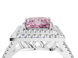 White gold Fancy Pink Princess Cut Diamond Double Halo Ring with Pavé Band and Prong Setting_45