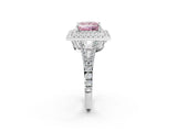 White gold Fancy Pink Princess Cut Diamond Double Halo Ring with Pavé Band and Prong Setting_48