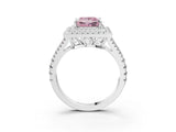 White gold Fancy Pink Princess Cut Diamond Double Halo Ring with Pavé Band and Prong Setting_49