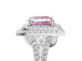 White gold Fancy Pink Princess Cut Diamond Double Halo Ring with Pavé Band and Prong Setting_51
