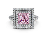 White gold Fancy Pink Princess Cut Diamond Double Halo Ring with Pavé Band and Prong Setting_56