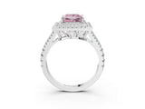 White gold Fancy Pink Princess Cut Diamond Double Halo Ring with Pavé Band and Prong Setting_59