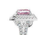 White gold Fancy Pink Princess Cut Diamond Double Halo Ring with Pavé Band and Prong Setting_61