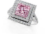 White gold Fancy Pink Princess Cut Diamond Double Halo Ring with Pavé Band and Prong Setting_66