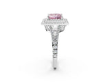 White gold Fancy Pink Princess Cut Diamond Double Halo Ring with Pavé Band and Prong Setting_67