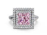White gold Fancy Pink Princess Cut Diamond Double Halo Ring with Pavé Band and Prong Setting_77