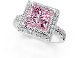White gold Fancy Pink Princess Cut Diamond Double Halo Ring with Split Shank and Four-Prong Setting_13