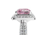 White gold Fancy Pink Princess Cut Diamond Double Halo Ring with Split Shank and Four-Prong Setting_17