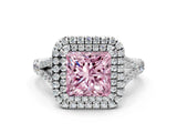 White gold Fancy Pink Princess Cut Diamond Double Halo Ring with Split Shank and Prong Setting_27
