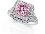 White gold Fancy Pink Princess Cut Diamond Double Halo Ring with Split Shank and Prong Setting_28