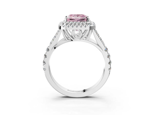 Platinum Princess Cut Double Halo Engagement Ring Setting for Fancy Pink Center