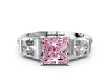 White gold Fancy Pink Princess Cut Diamond Engagement Ring with Baguette Side Stones and Channel Set Band_29