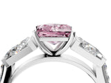 White gold Fancy Pink Princess Cut Diamond Engagement Ring with Baguette Side Stones and Channel Set Band_33