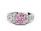 White gold Fancy Pink Princess  Cut Diamond Engagement Ring with Bezel Set Round Side Stones and Prong Setting_29