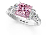 White gold Fancy Pink Princess  Cut Diamond Engagement Ring with Bezel Set Round Side Stones and Prong Setting_30